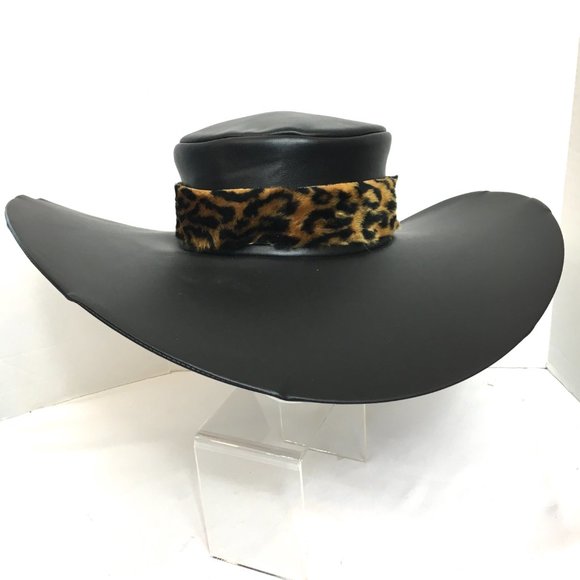 70’s Style Blk Faux Leather Pimp Big Daddy Hat Vtg - Picture 3 of 12